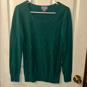 Laura Scott Size Small Women’s Emerald Green Beaded Sweater
